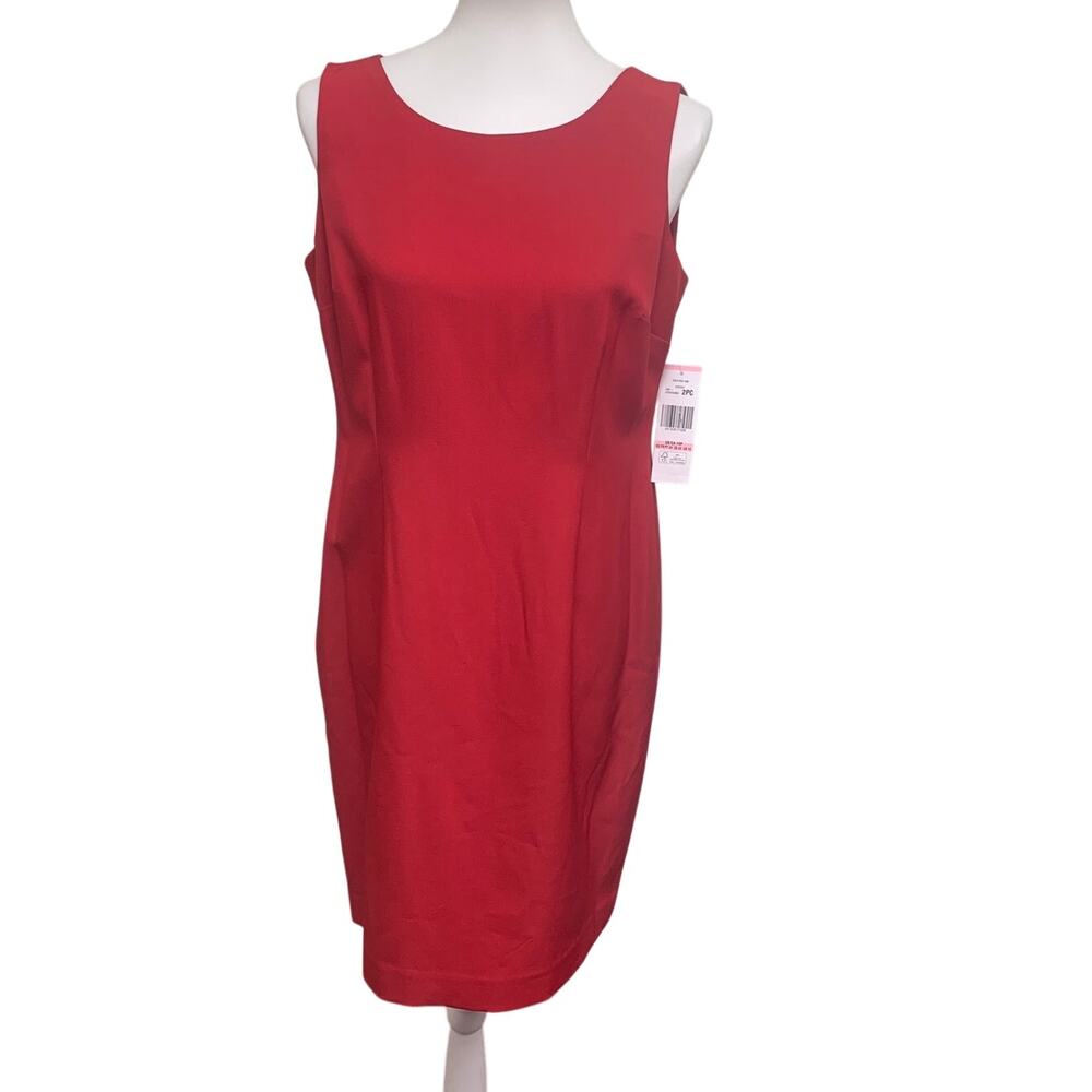 New Le Suit Petite Womens 10P Sleeveless Fitted Career Red Sheath Midi Dress